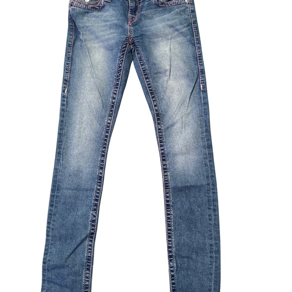 True Religion Women’s Pink Stitch Skinny Blue Denim Jeans 26 - Picture 6 of 8